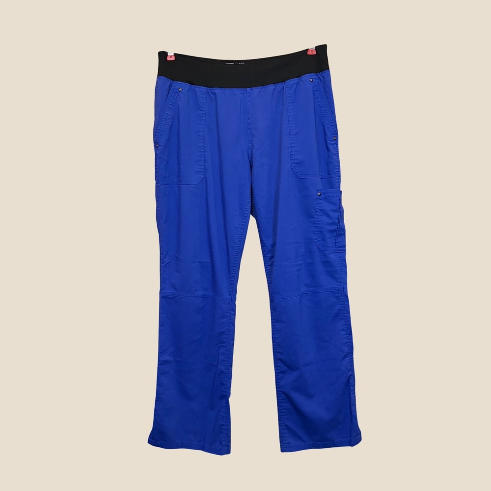 Healing Hands Scrub Pants Women Large Blue Yoga Waistband Cargo Purple Label